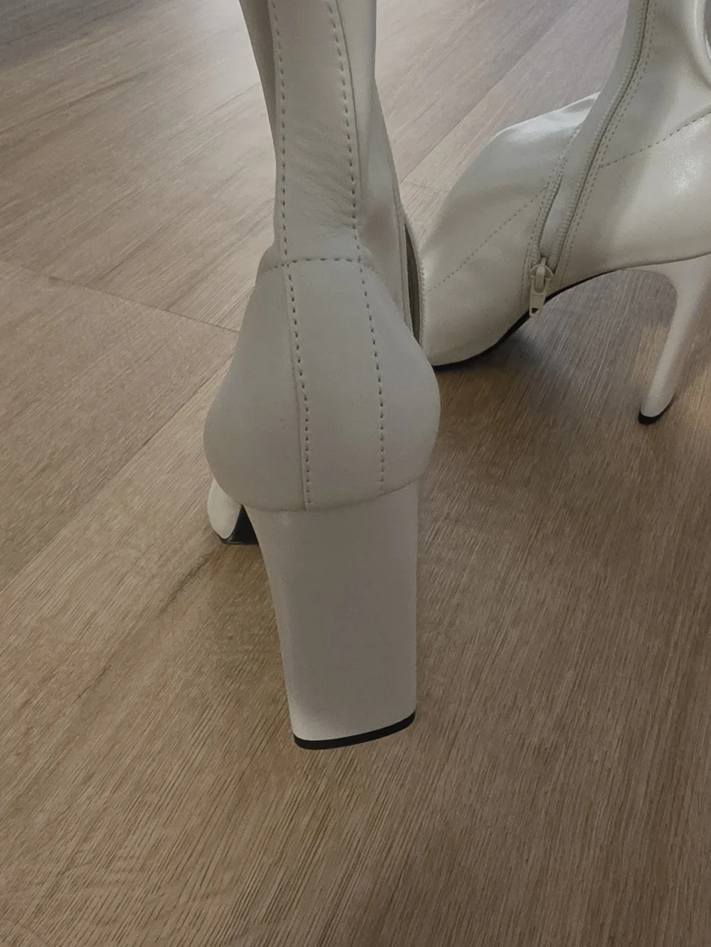 Zara Cream Square-Toe Block Heel Ankle Boots